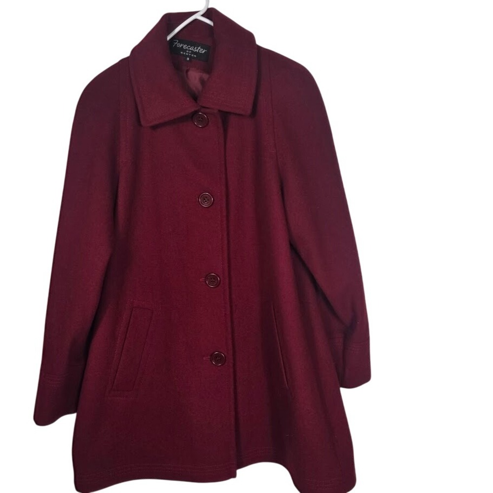 Forecaster Womens Burgundy Wool Blend Button Front Coat Size Large